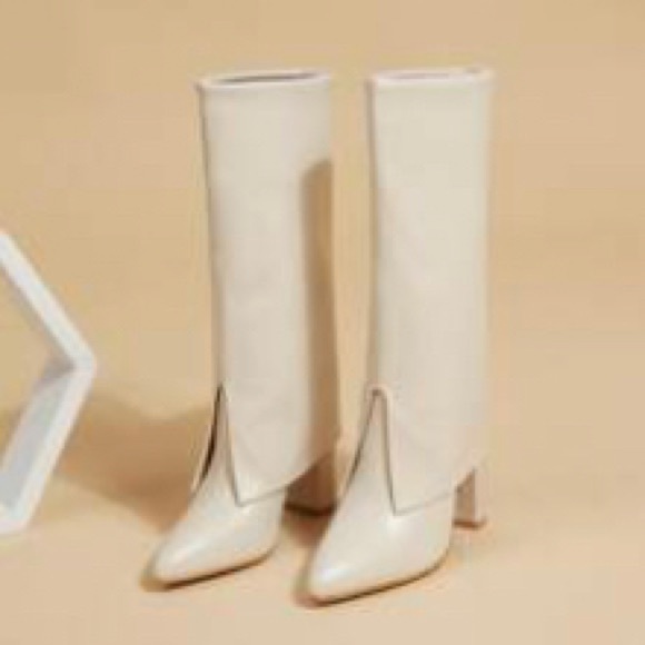 Shoes - Fold Over Chunky Heeled Knee High Boots